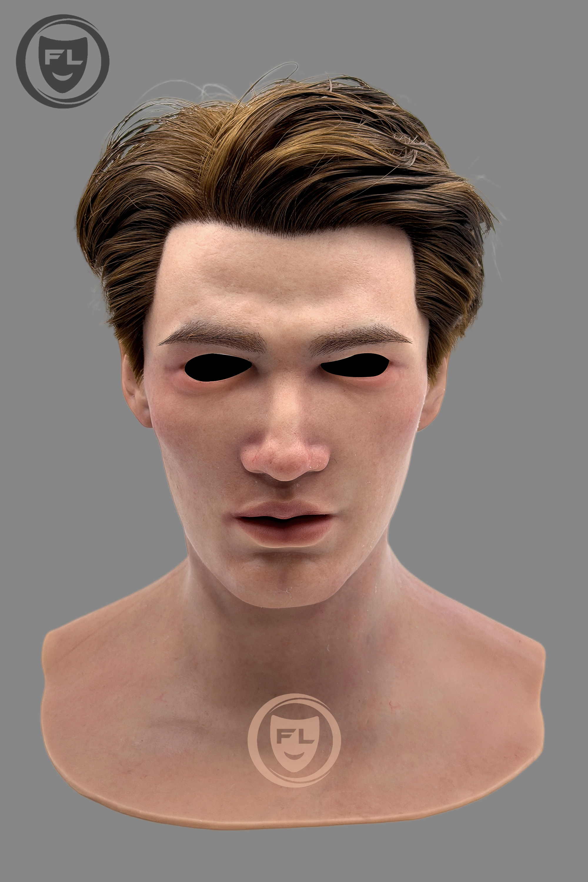 Young man silicone mask front view