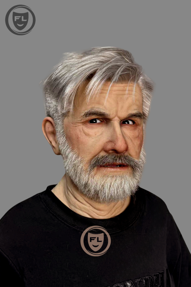 Gray hair old man silicone mask profile
