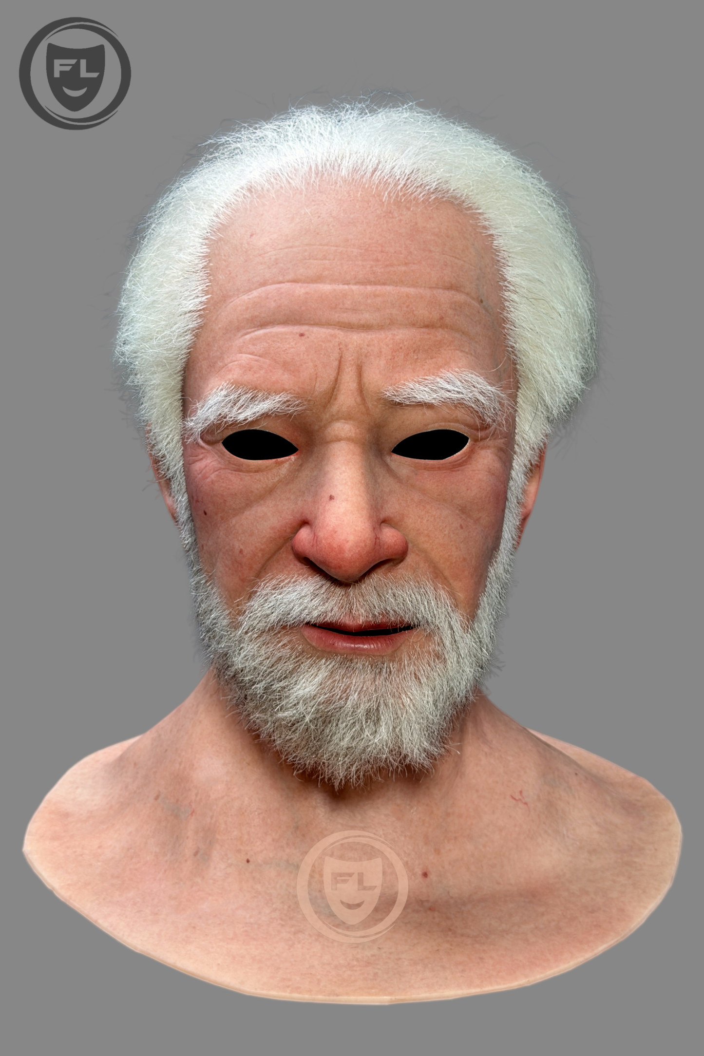 Ultra Realistic Elderly Silicone Mask – Full Head Old Man Disguise with White Hair & Beard