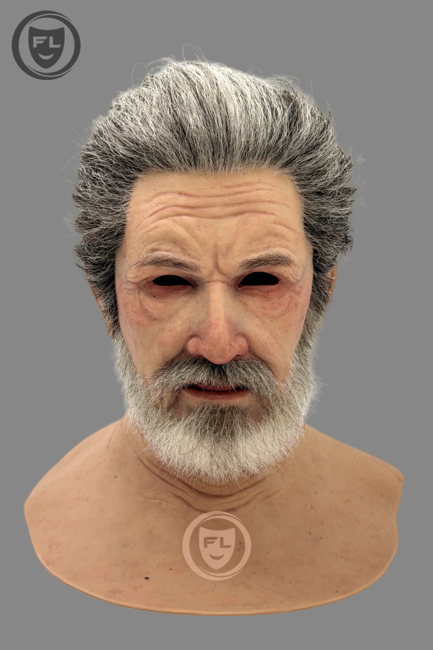 Old man silicone mask realistic wrinkles and beard