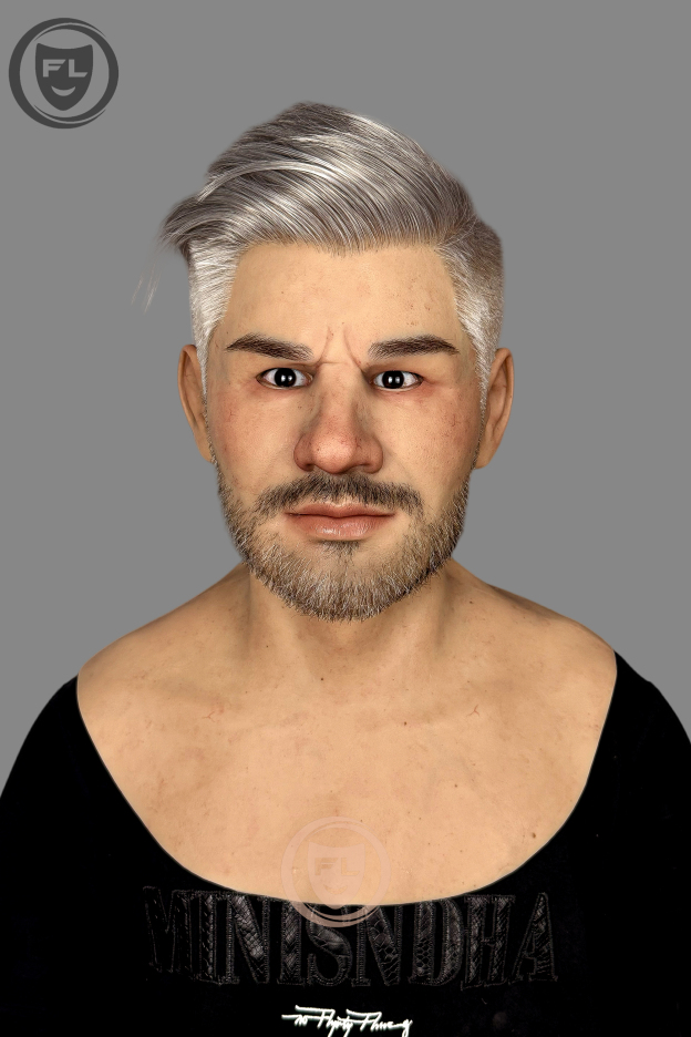 Realistic silver hair male silicone mask front view