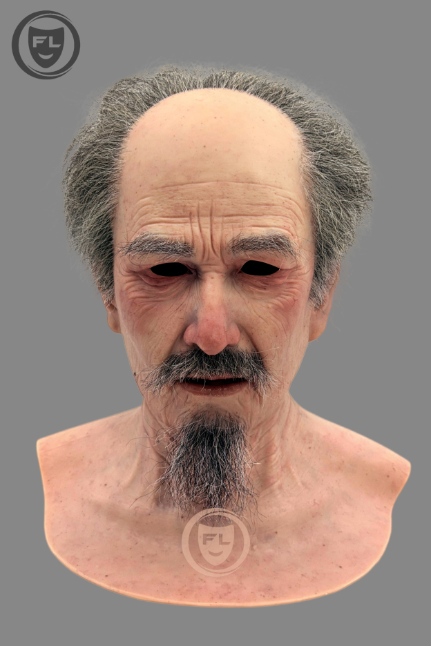Old man silicone mask realistic facial details