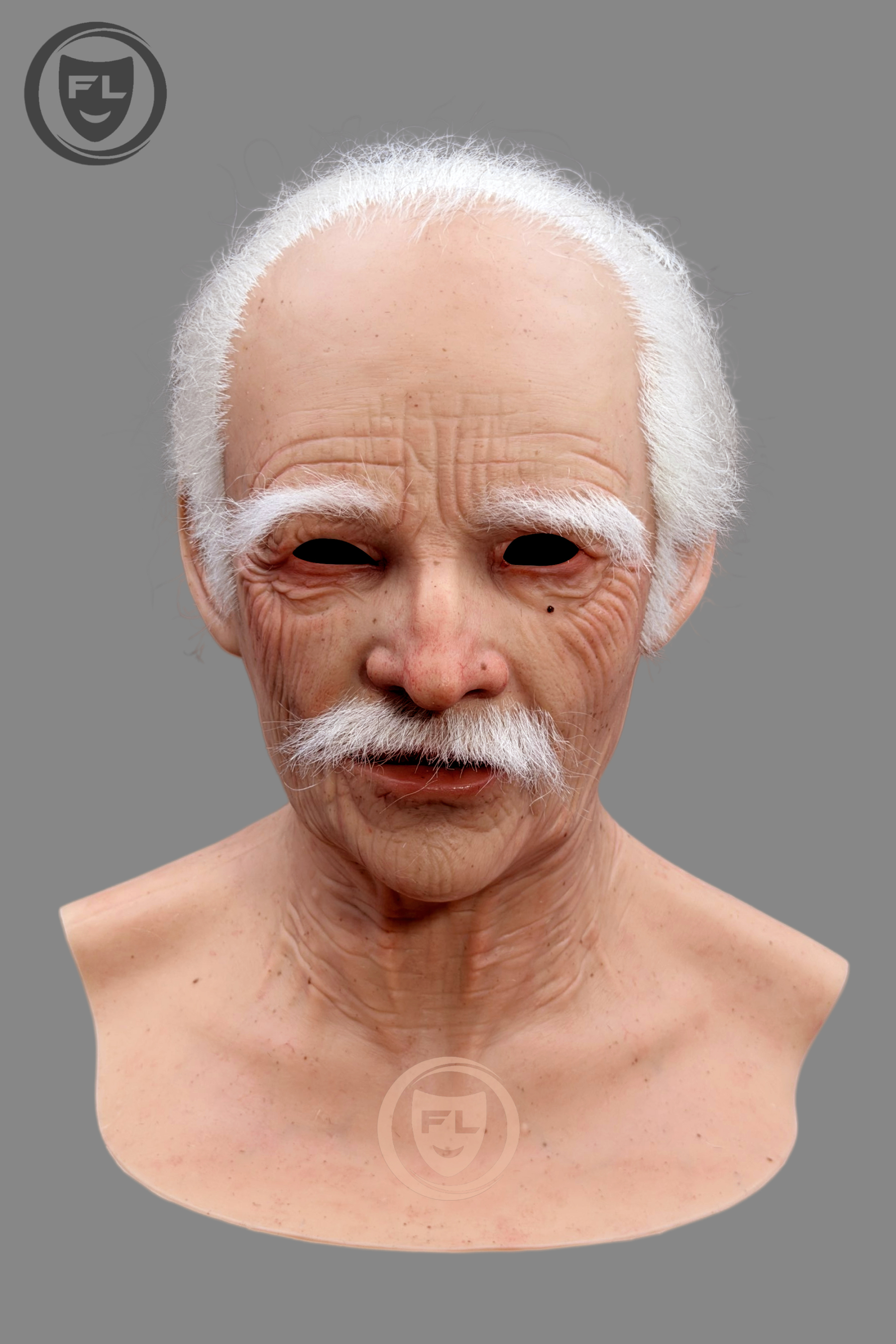Ultra Realistic Elderly Silicone Mask – White Hair Old Man Full Head Disguise