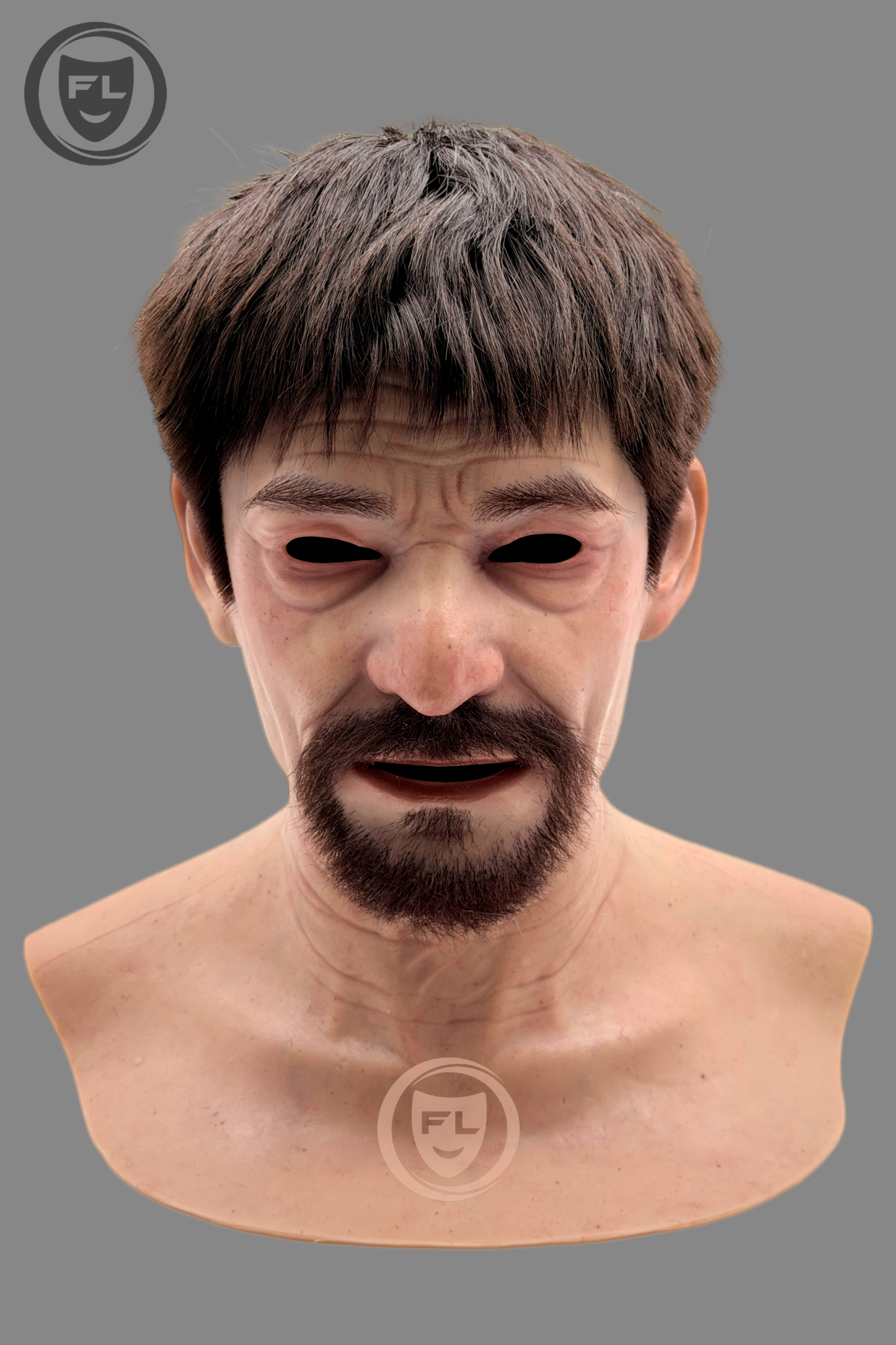 Realistic Silicone Mask Full Head Male Face Mask with Hair Beard Cosplay