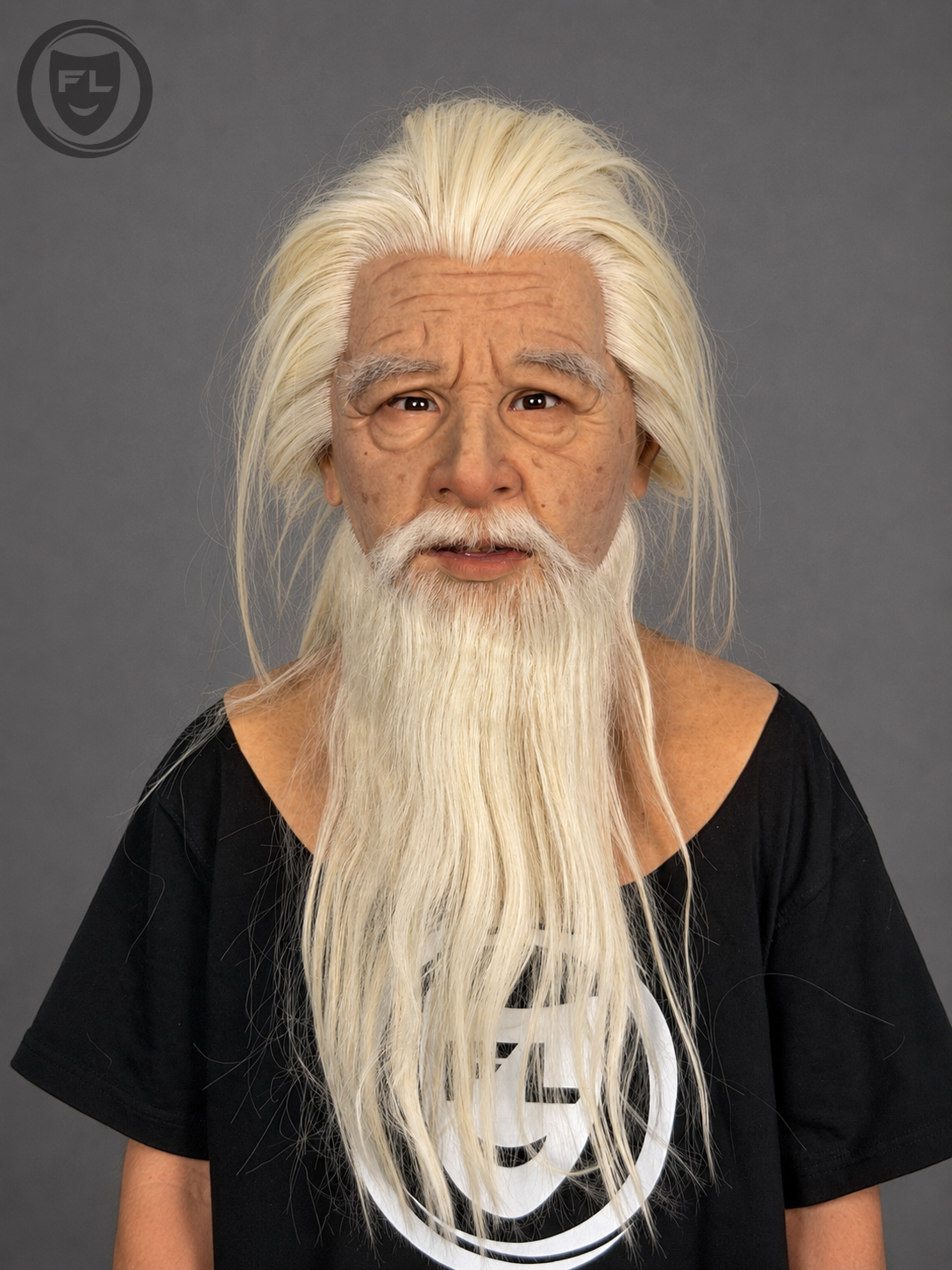 Eldric realistic old man silicone mask with long white hair and beard