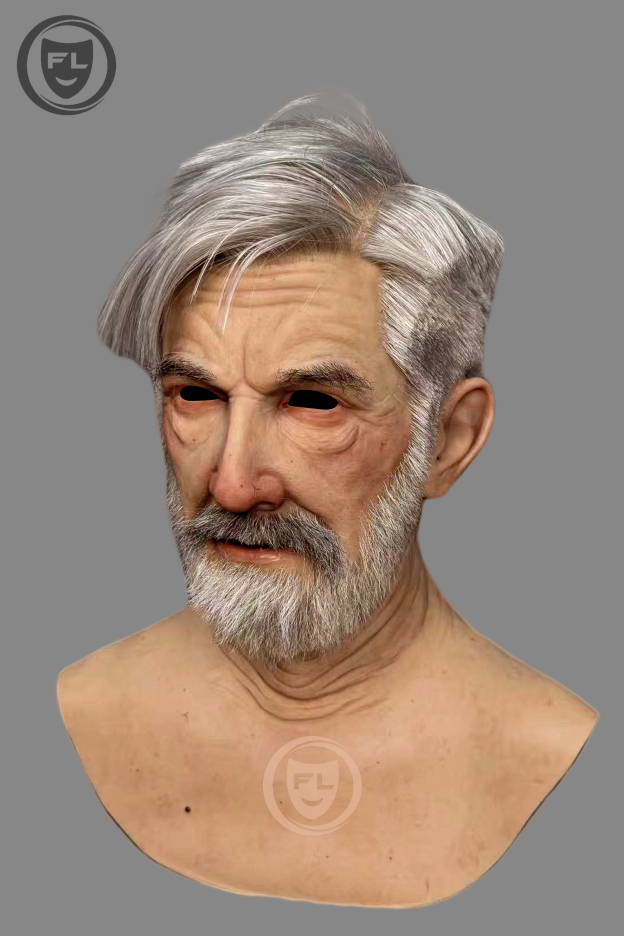 Silver hair silicone mask side profile