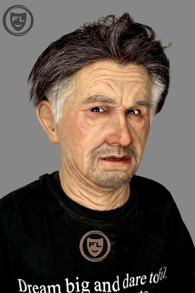 Realistic elderly male silicone mask with gray hair