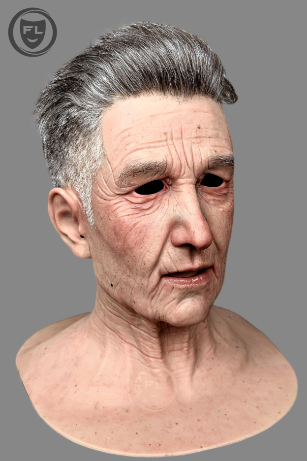 Elderly male silicone disguise mask side angle