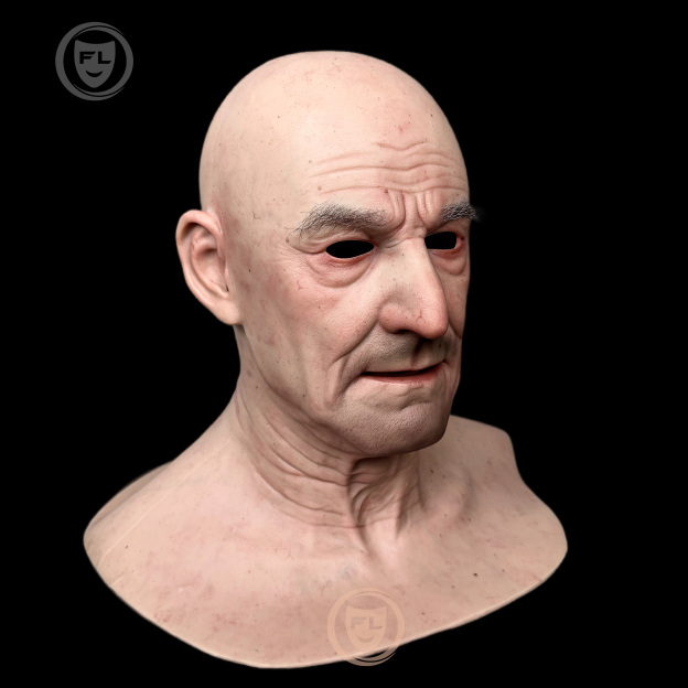 Ultra realistic old man silicone mask side profile