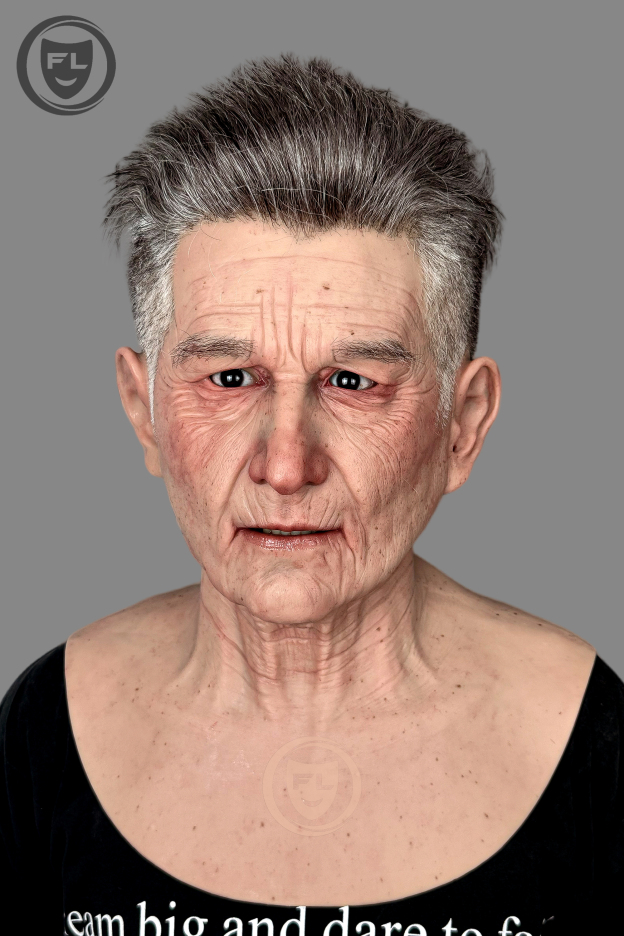 Abby elderly male silicone mask front view