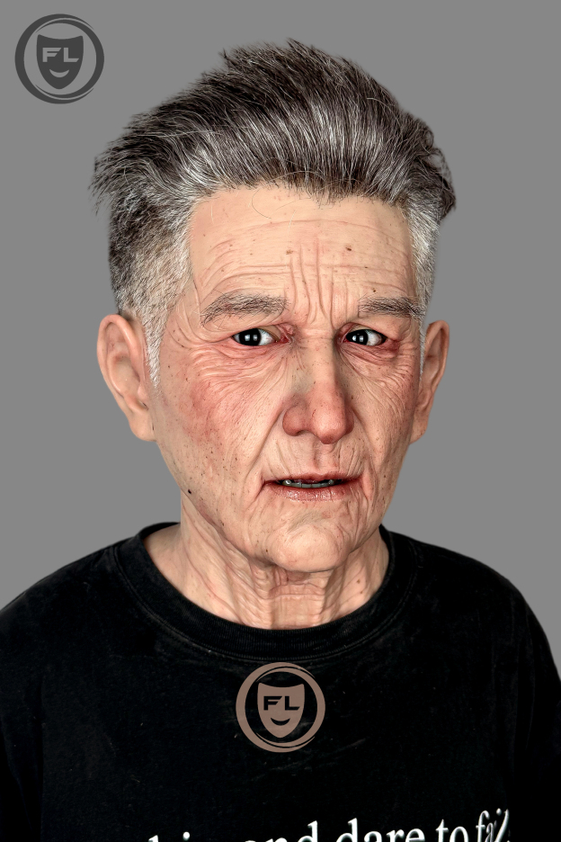 Realistic elderly male mask side profile