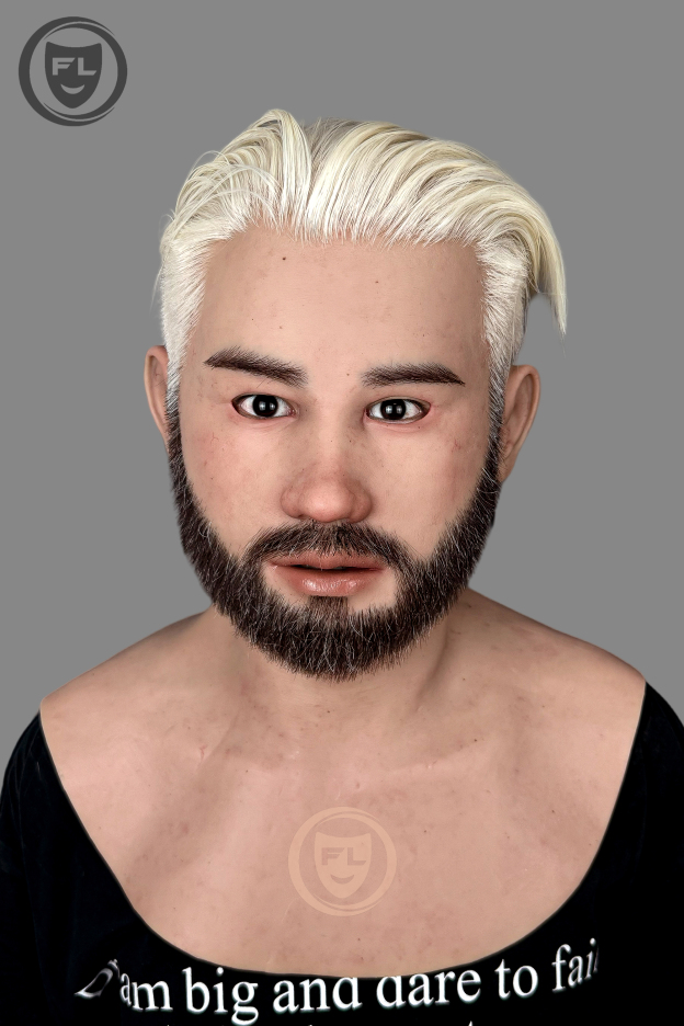 Realistic white hair male silicone mask front view