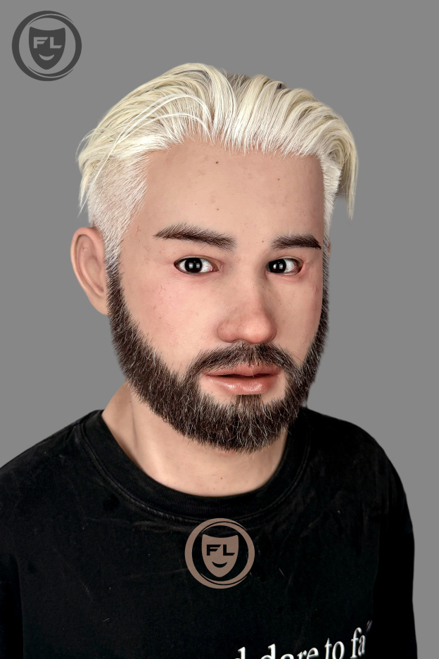 Realistic male silicone mask with platinum hair