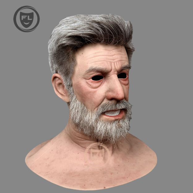 Ultra realistic elderly male silicone mask side profile