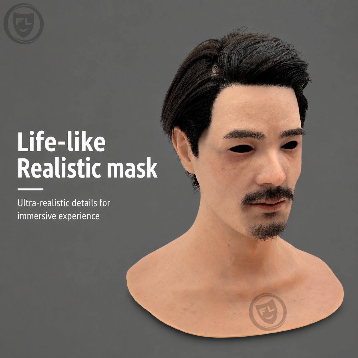 Asian male movie prop mask left side profile