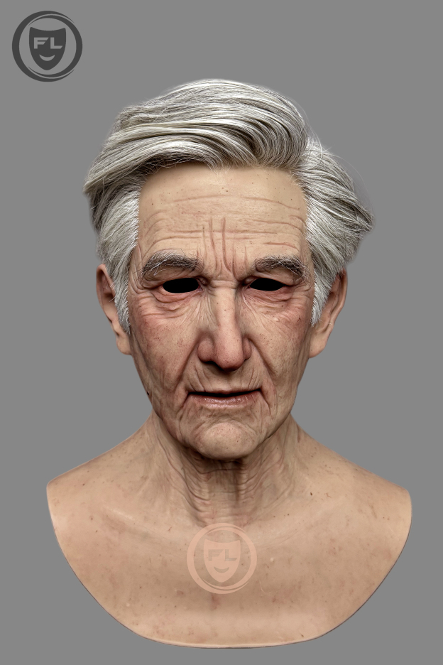 Realistic silver hair silicone mask facial details