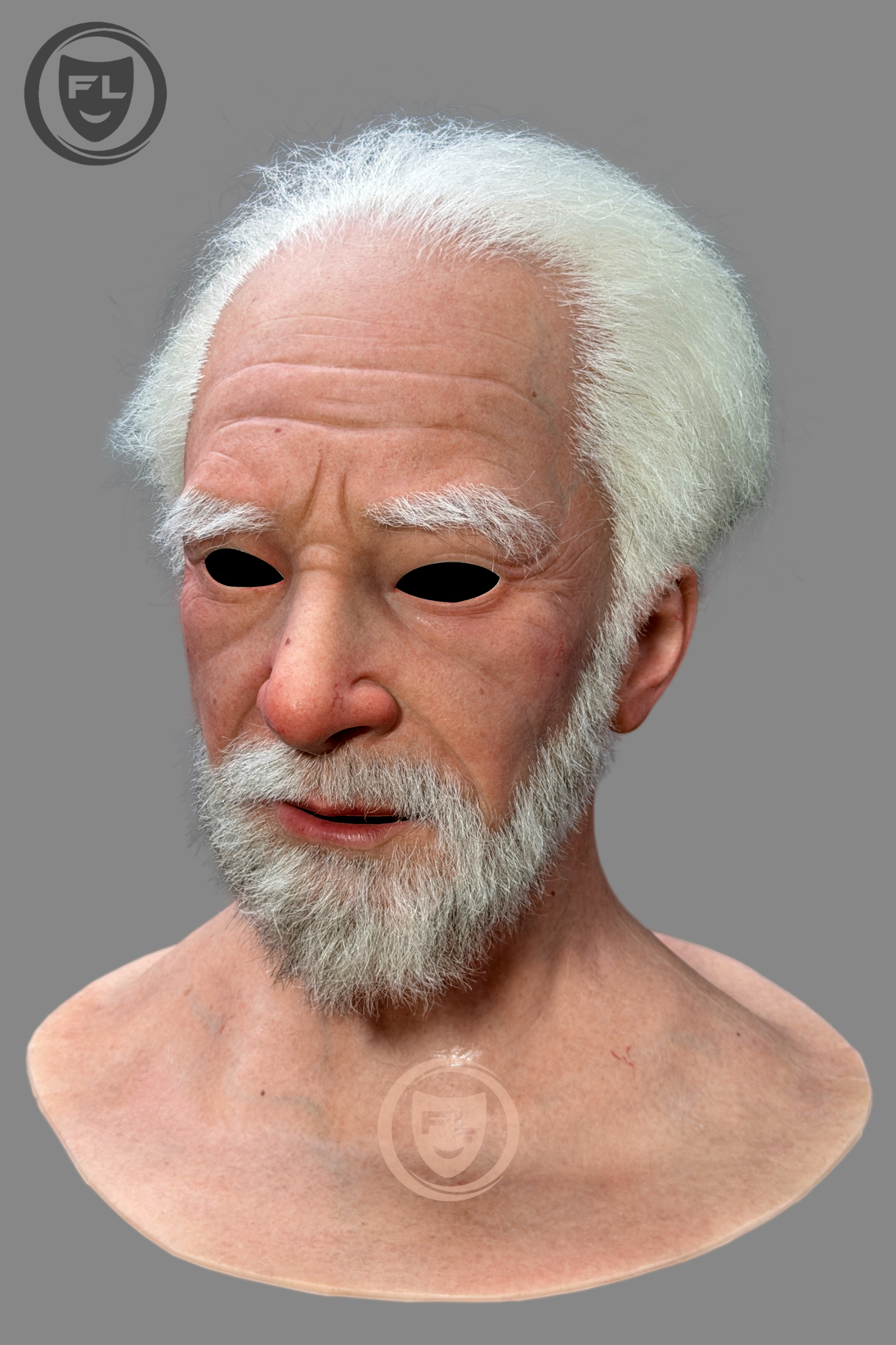 Ultra Realistic Elderly Silicone Mask – Full Head Old Man Disguise with White Hair & Beard