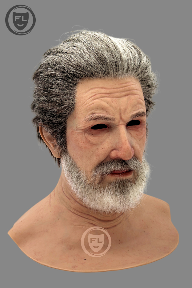 Hyper realistic elderly silicone mask side profile
