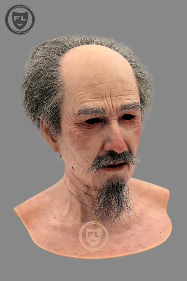 Hyper realistic elderly silicone mask side profile