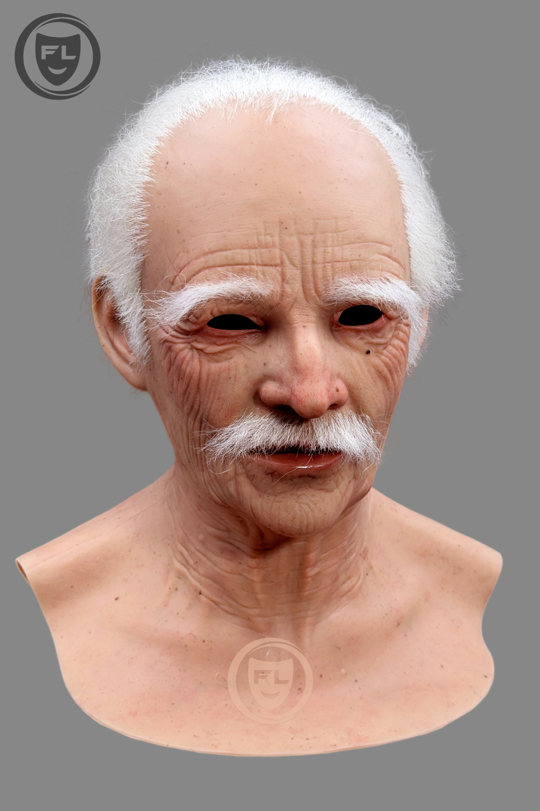 Ultra Realistic Elderly Silicone Mask – White Hair Old Man Full Head Disguise