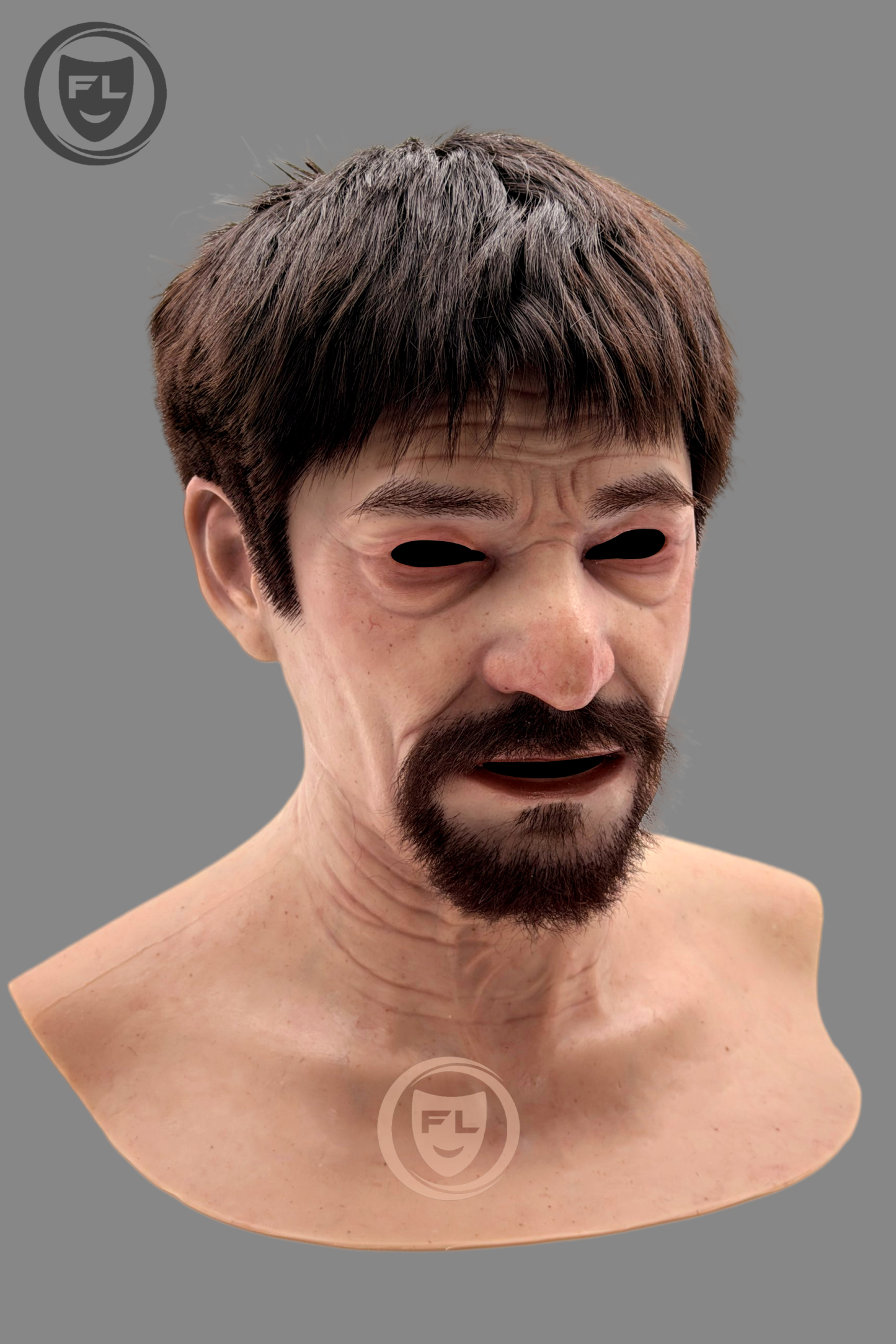 Realistic Silicone Mask Full Head Male Face Mask with Hair Beard Cosplay