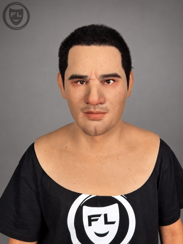 Marcus realistic male silicone mask with short black hair front view