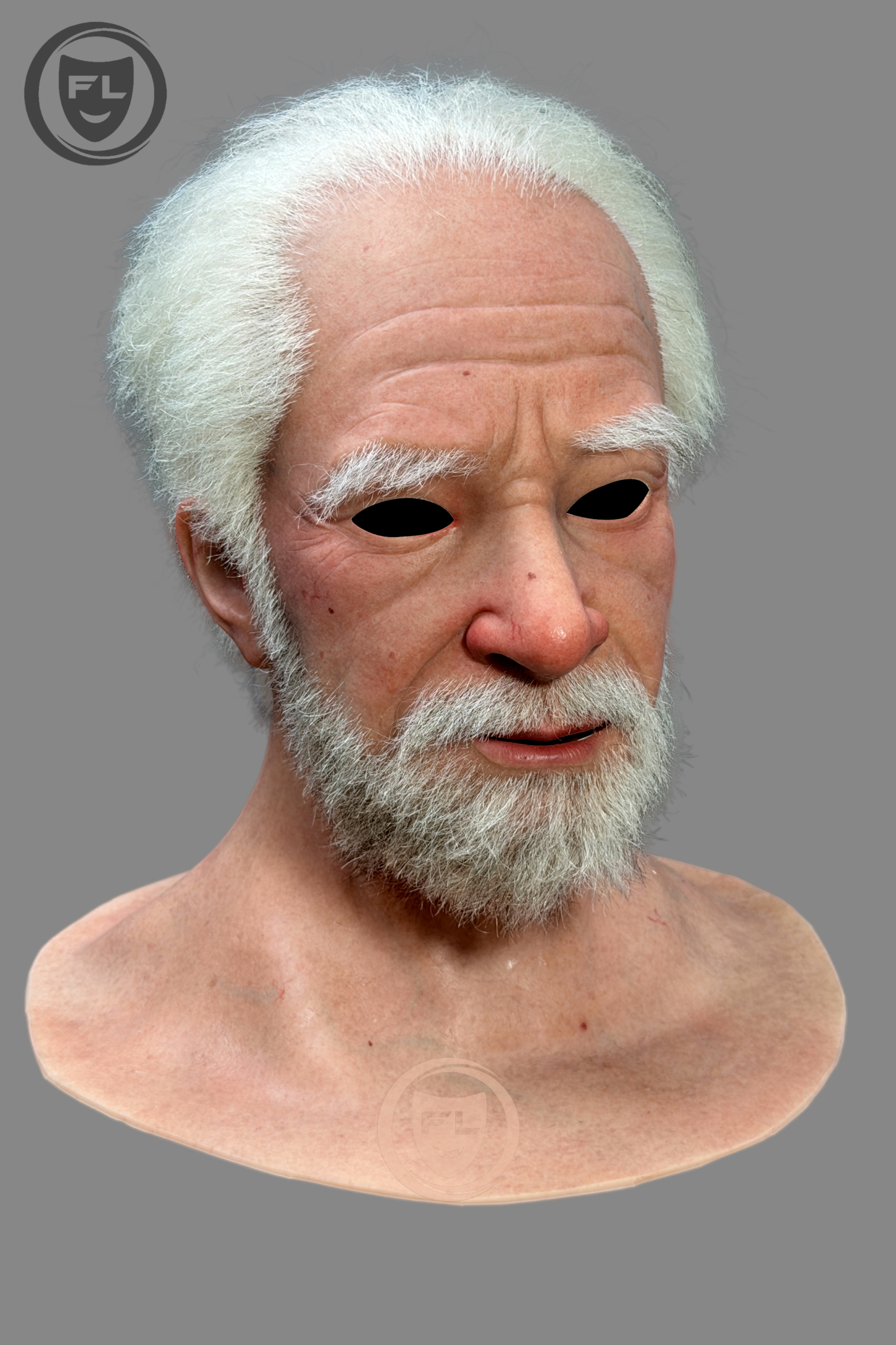 Ultra Realistic Elderly Silicone Mask – Full Head Old Man Disguise with White Hair & Beard