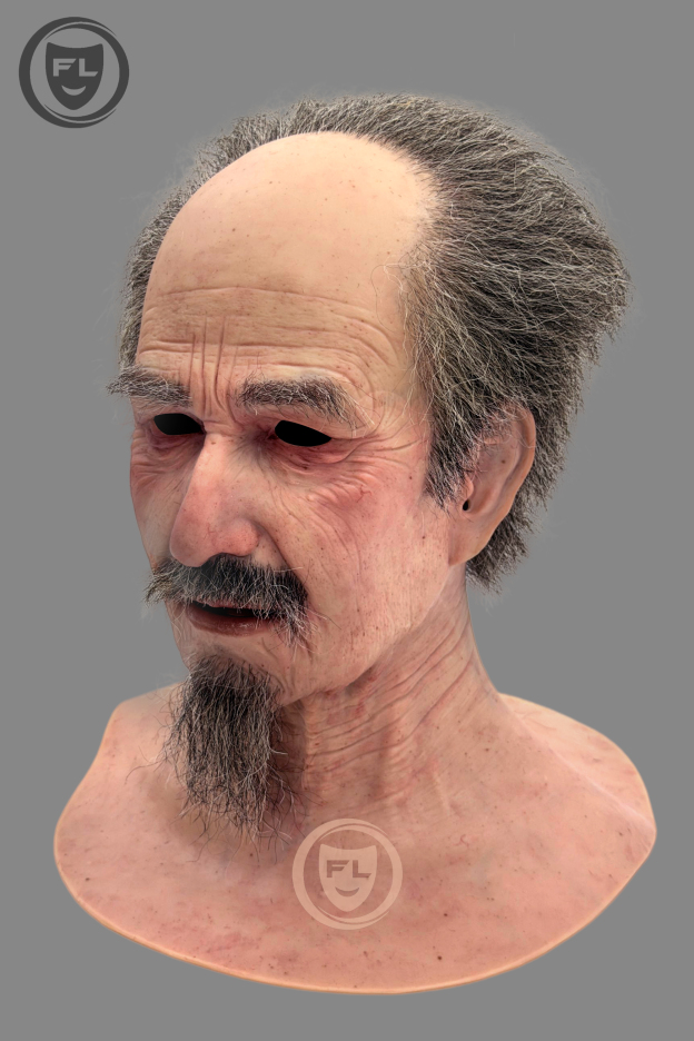 Bald old man silicone mask with lifelike wrinkles