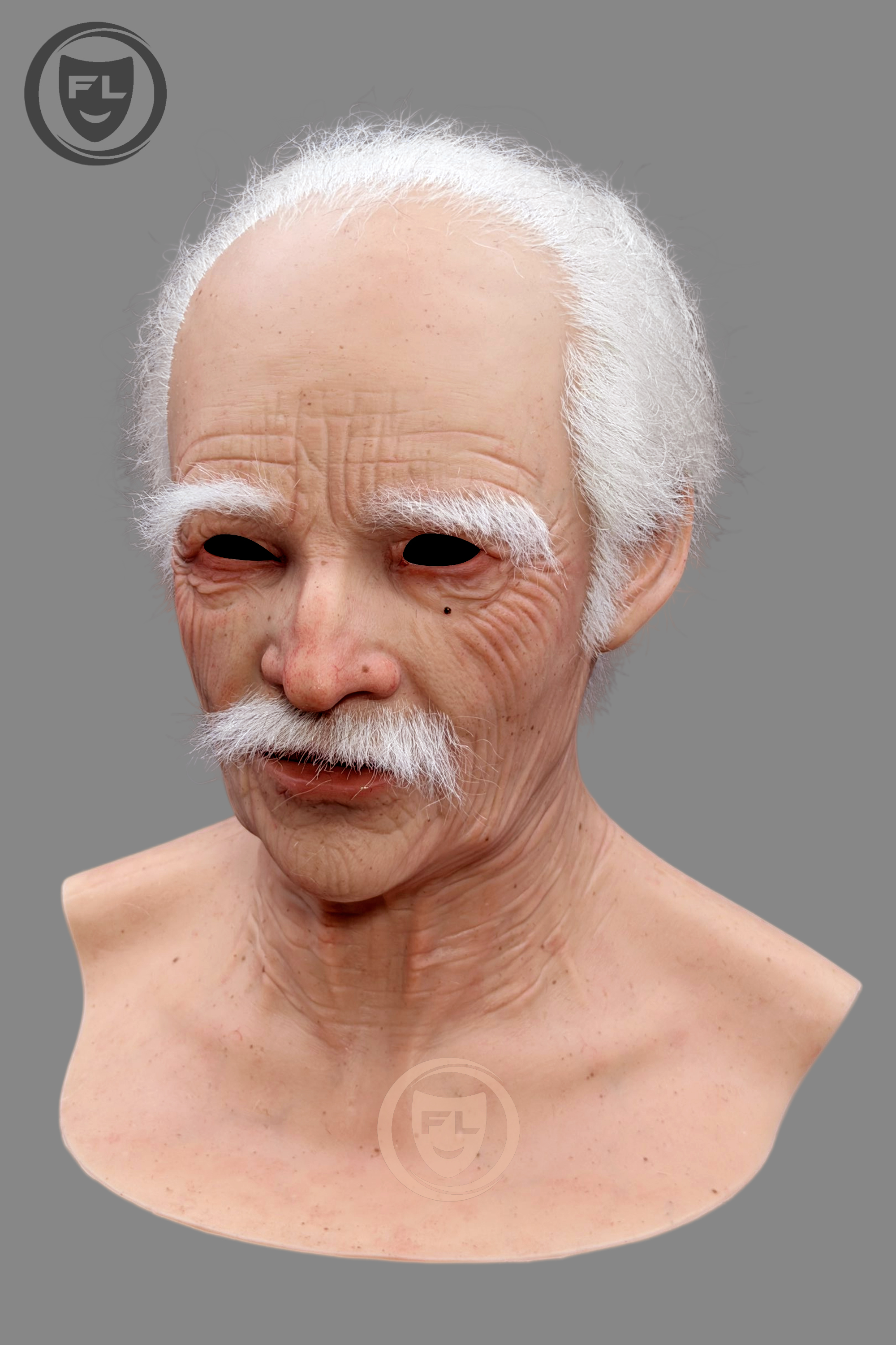 Ultra Realistic Elderly Silicone Mask – White Hair Old Man Full Head Disguise