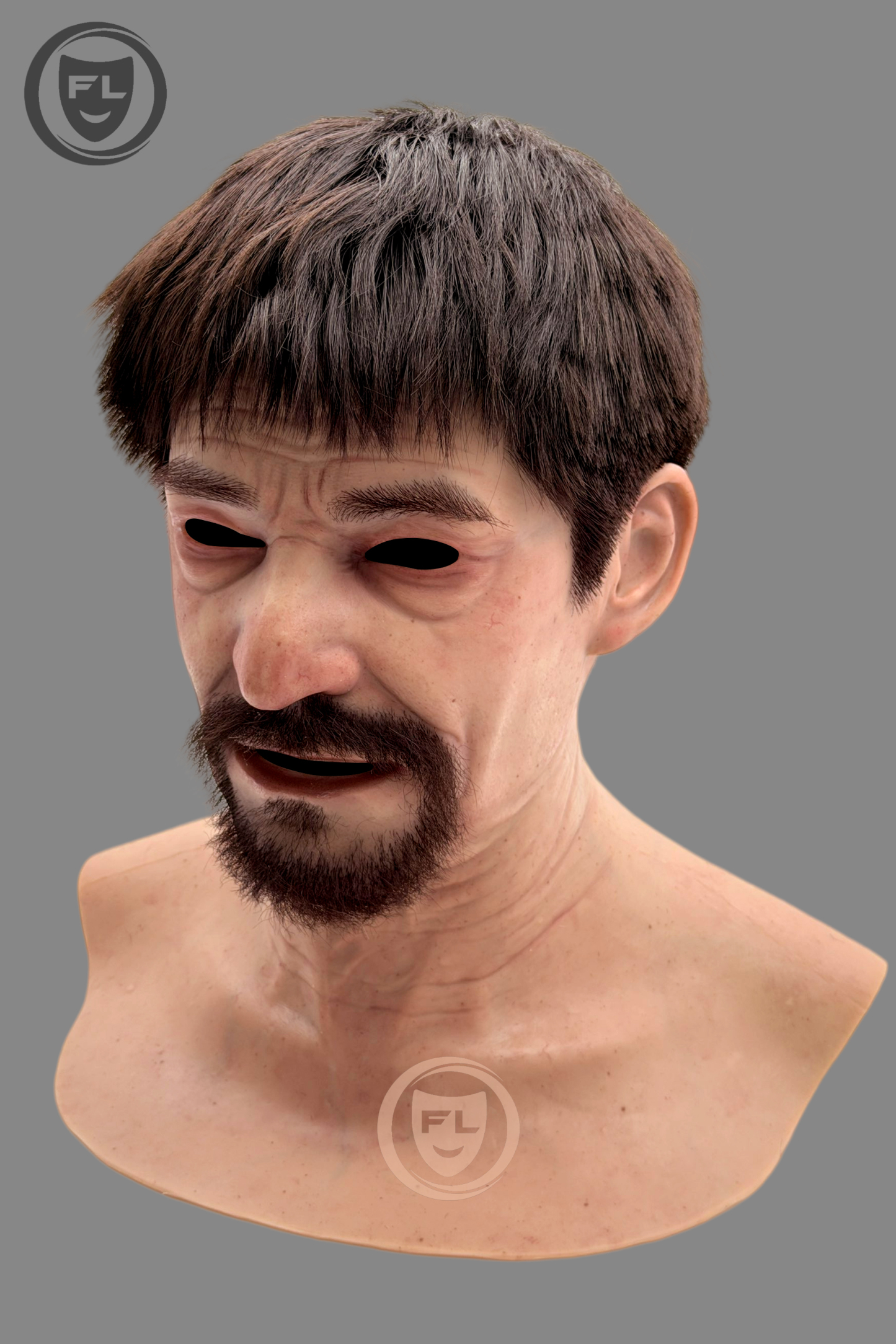 Realistic Silicone Mask Full Head Male Face Mask with Hair Beard Cosplay