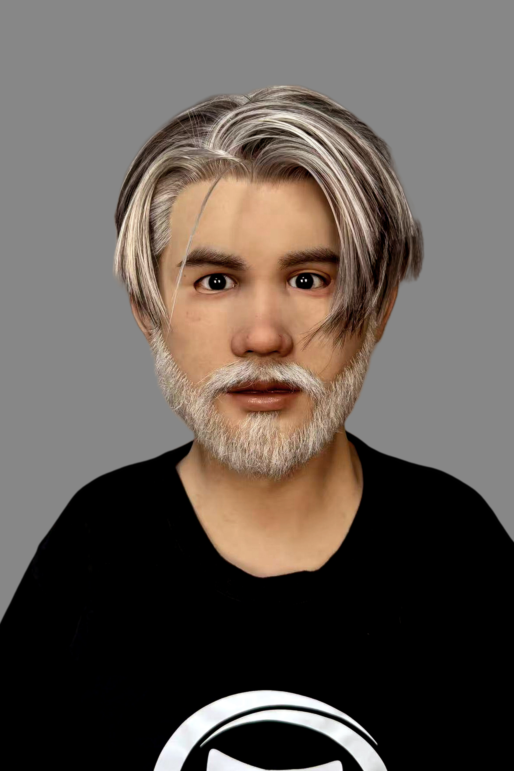 Ultra-lifelike elderly gentleman silicone disguise mask featuring hand-punched silver hair and thick white beard, side angle with natural ear detail.