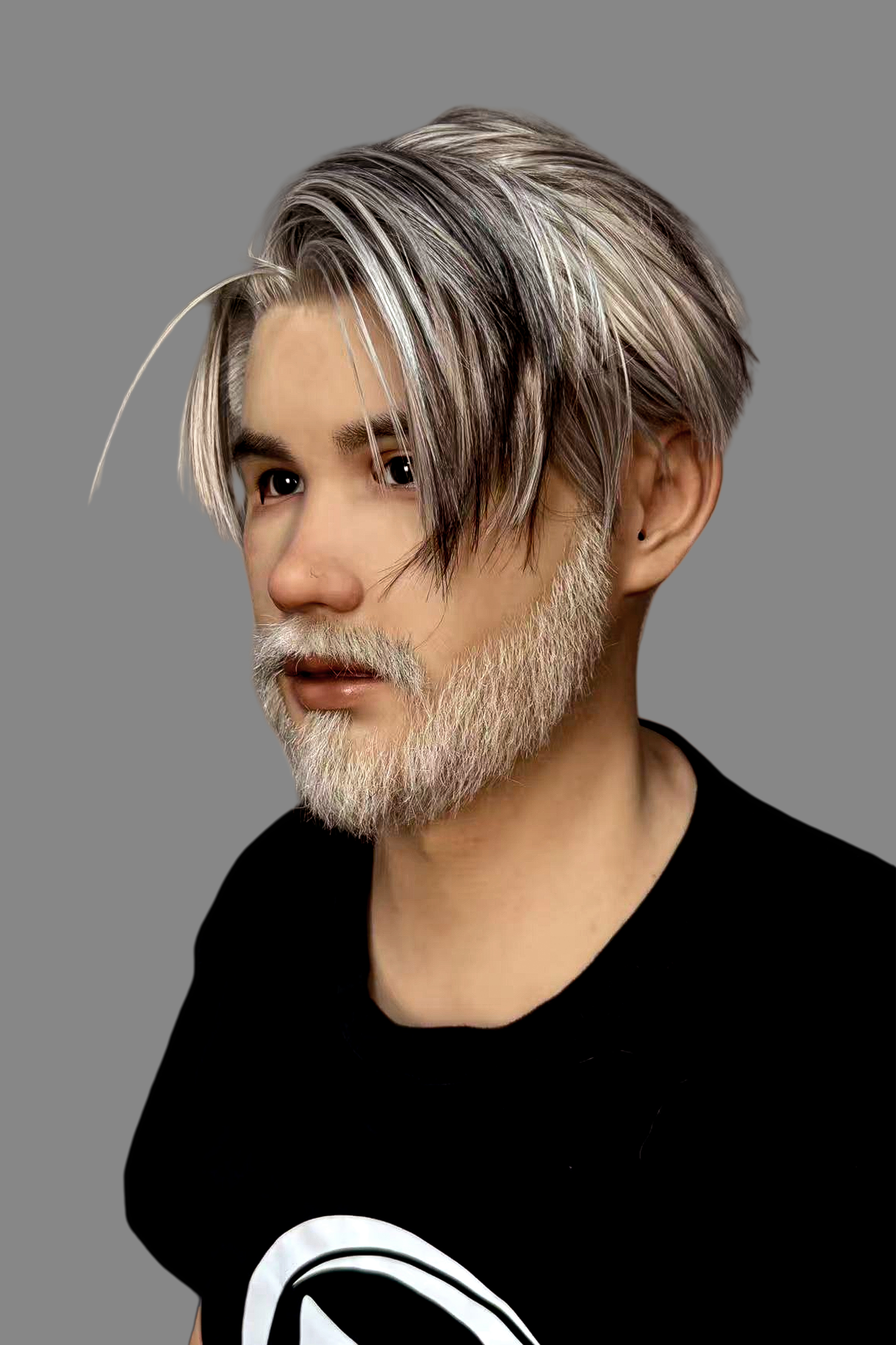 Professional-grade realistic senior Caucasian male silicone mask with swept-back silver hair, full white beard and subtle expression, front display.