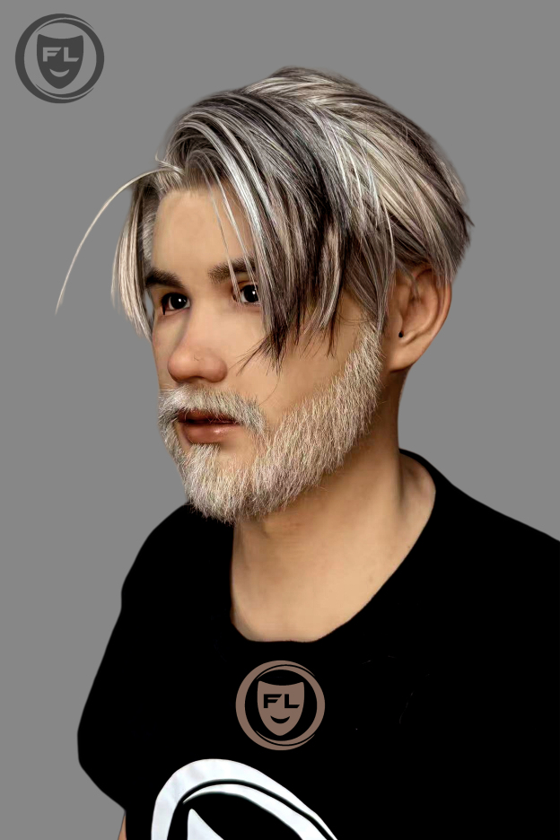 Silver hair silicone mask side profile