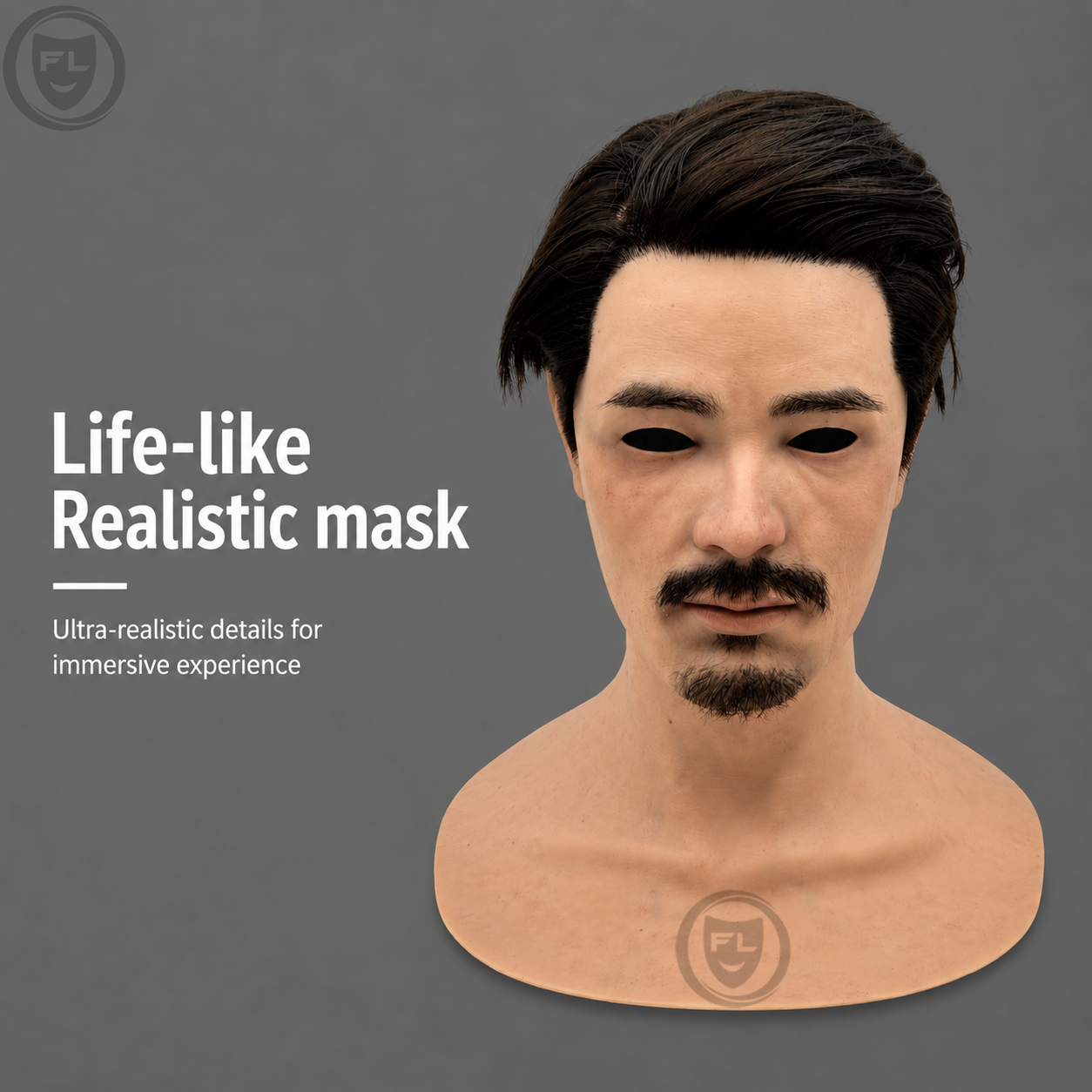 full head male silicone mask close front view