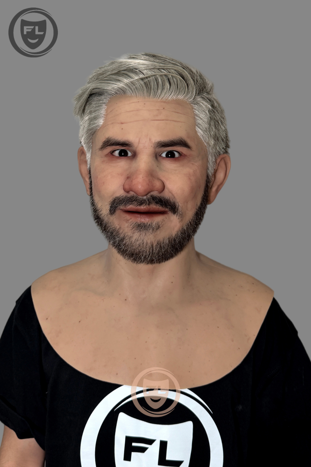 Hyper realistic male silicone mask with silver hair