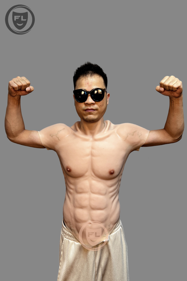 Male silicone muscle suit front view