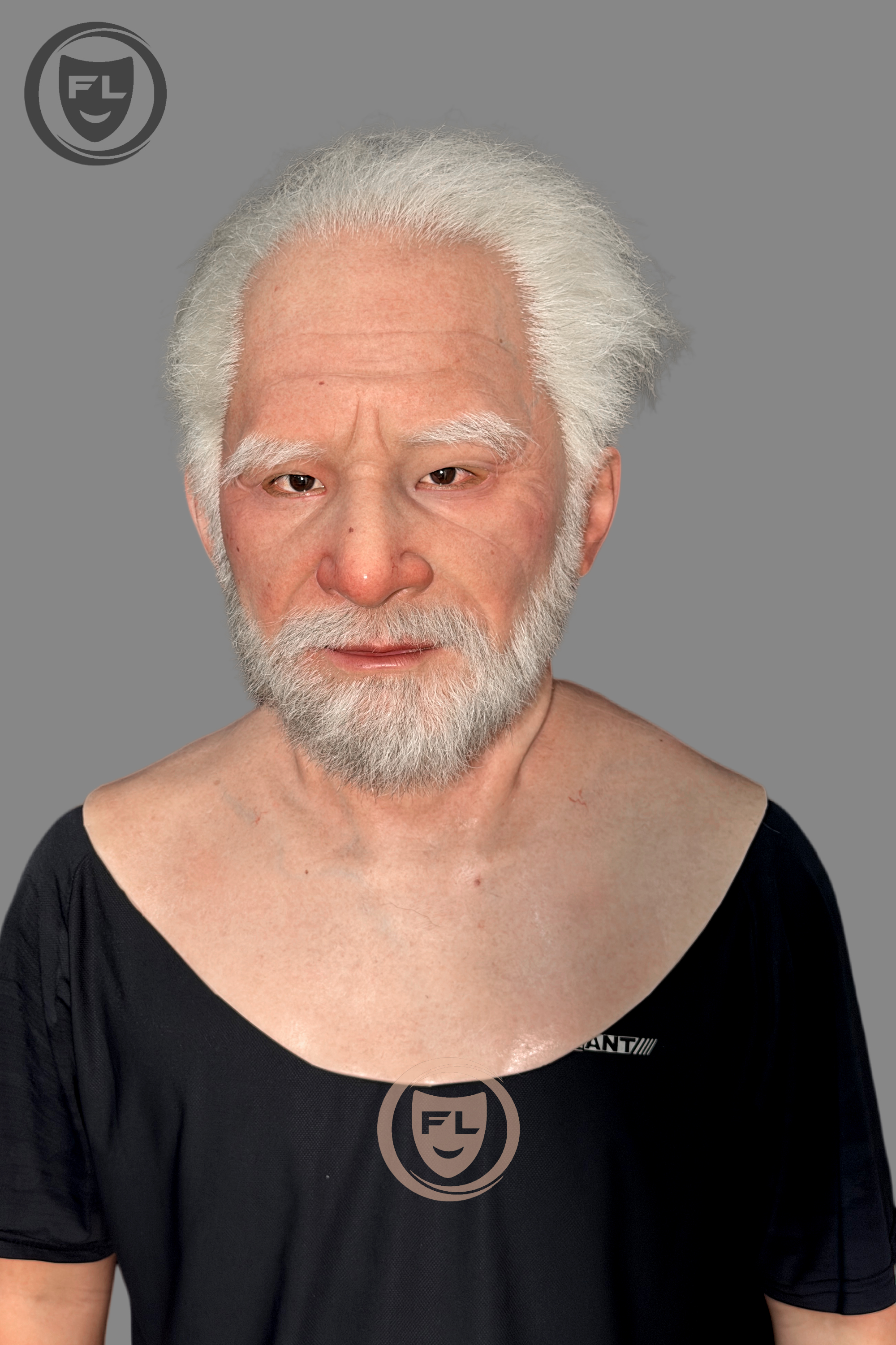 Ultra Realistic Elderly Silicone Mask – Full Head Old Man Disguise with White Hair & Beard