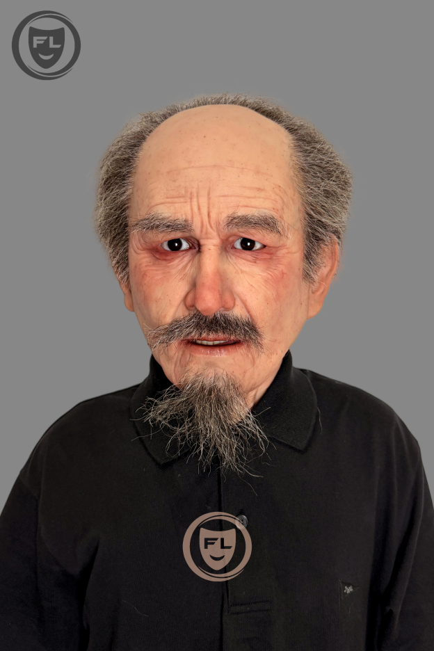 Full head bald elderly silicone mask front view