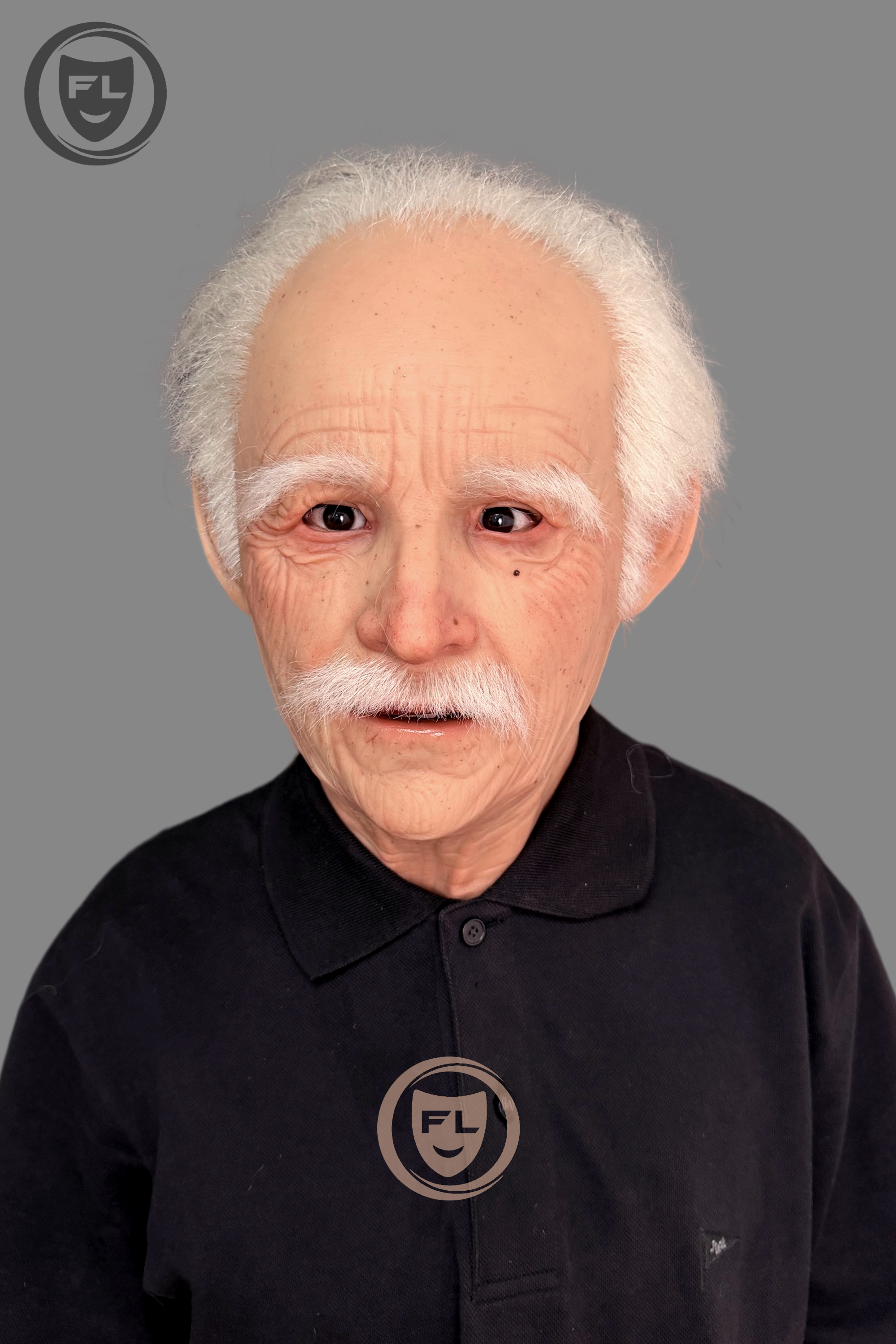 Ultra Realistic Elderly Silicone Mask – White Hair Old Man Full Head Disguise