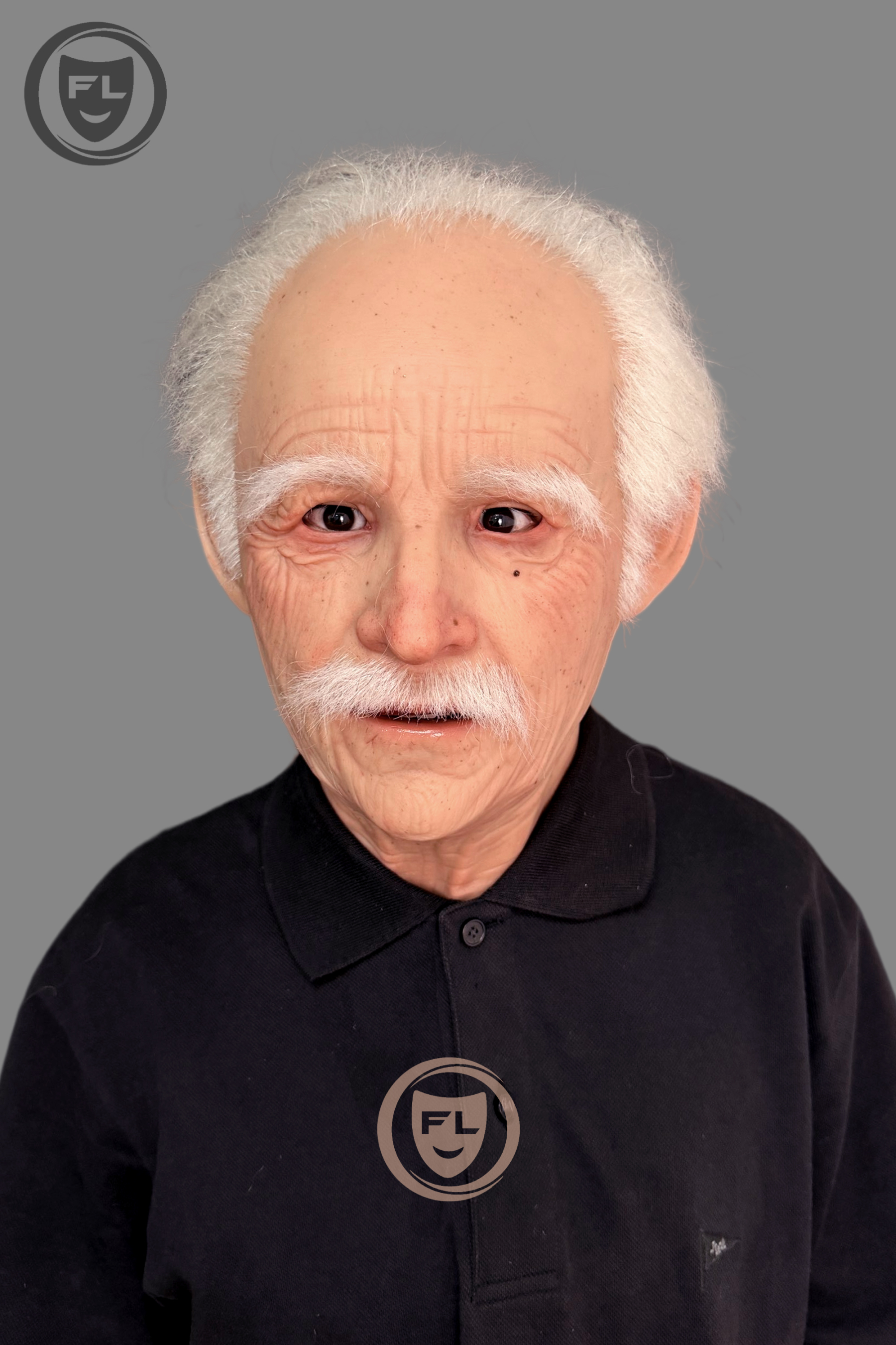Ultra Realistic Elderly Silicone Mask – White Hair Old Man Full Head Disguise