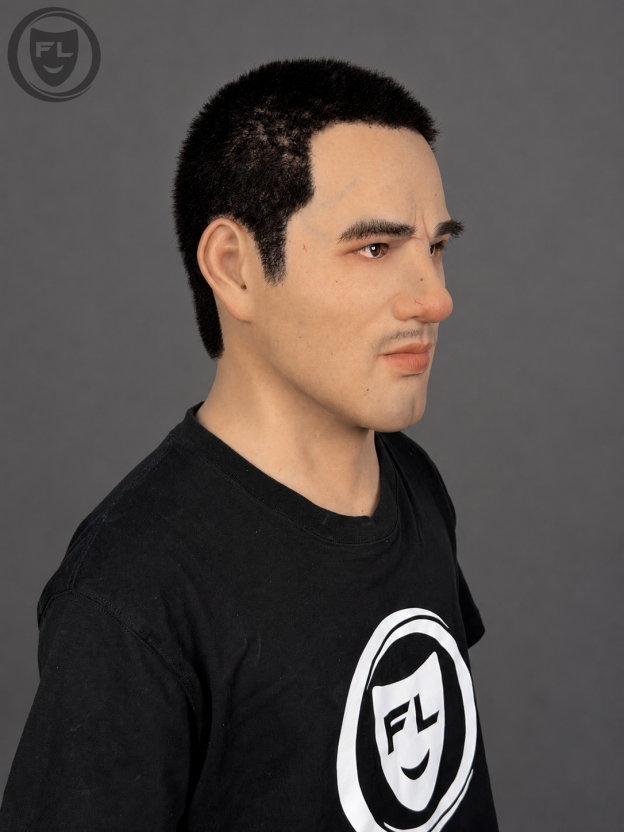 Marcus full head male silicone mask worn from left side angle