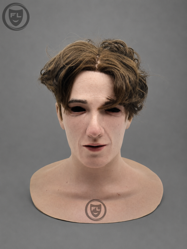 Adrian realistic silicone mask with brown hair displayed from front