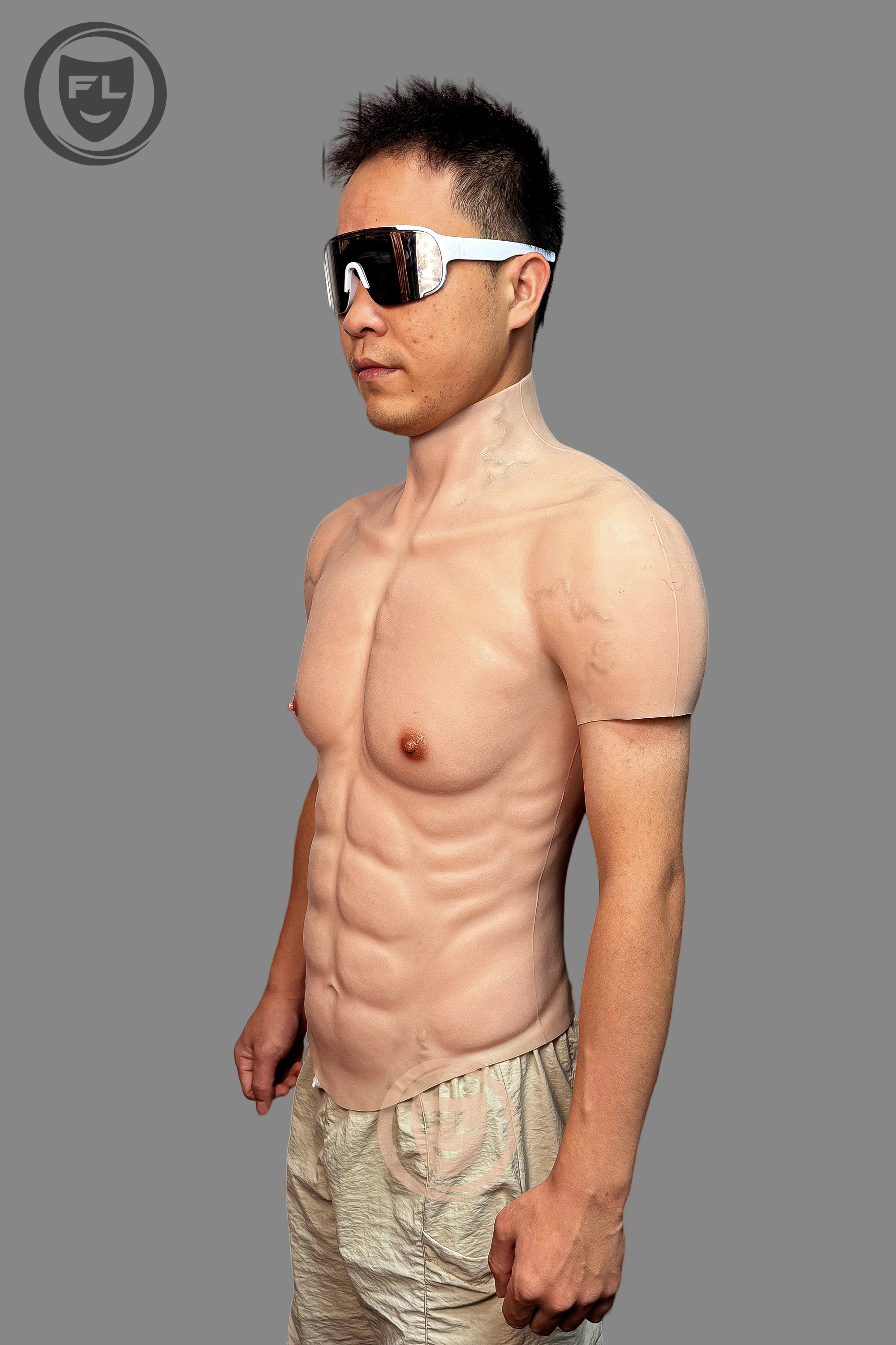 Realistic silicone muscle suit side view