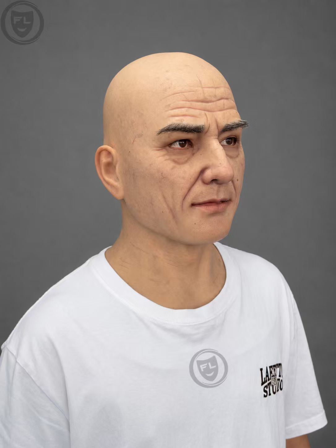 Realistic Silicone Mask of an Old Man with a Textured Bald Head