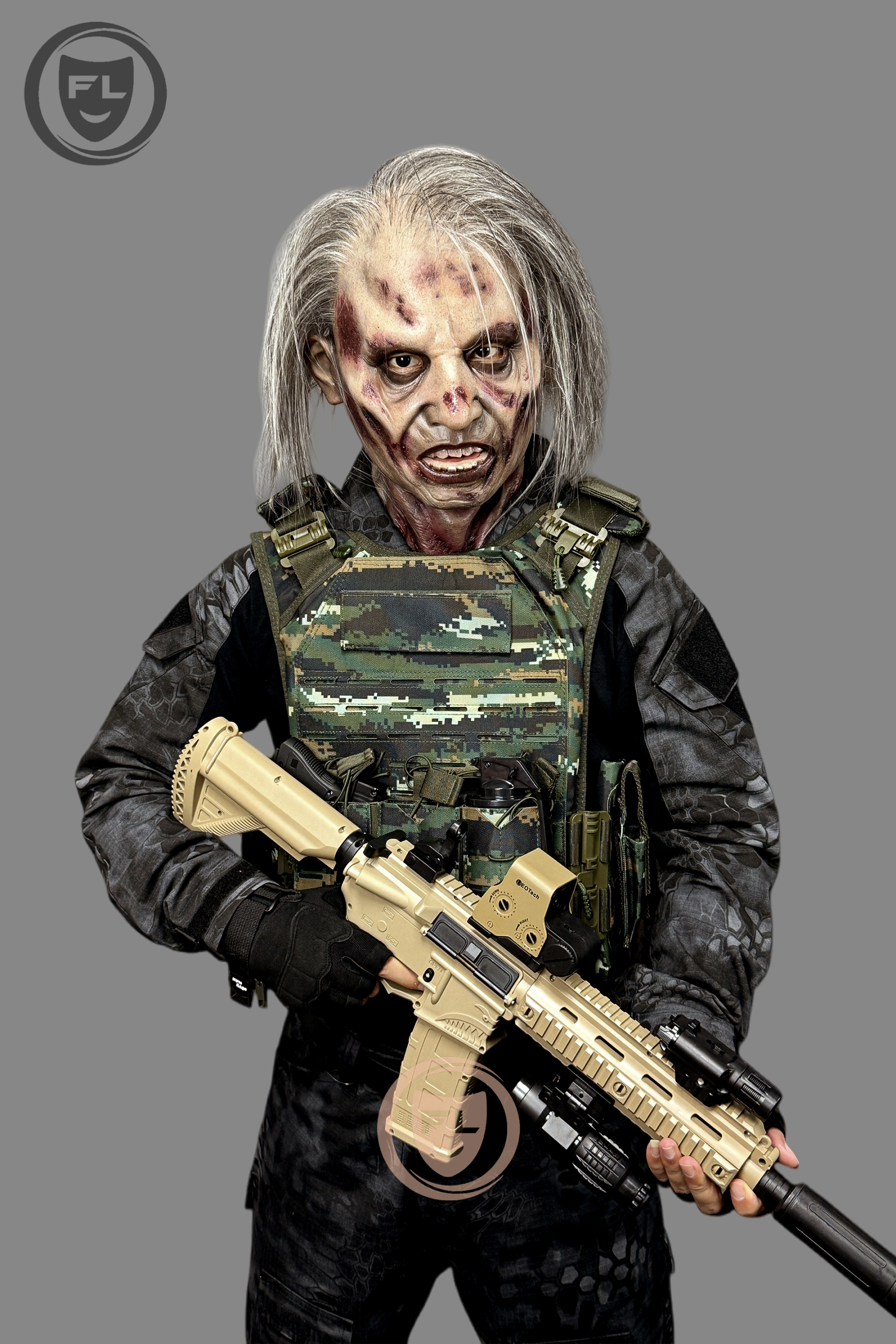 Hyper-Realistic Zombie Soldier Silicone Mask - Full Face Halloween Cosplay Horror Mask