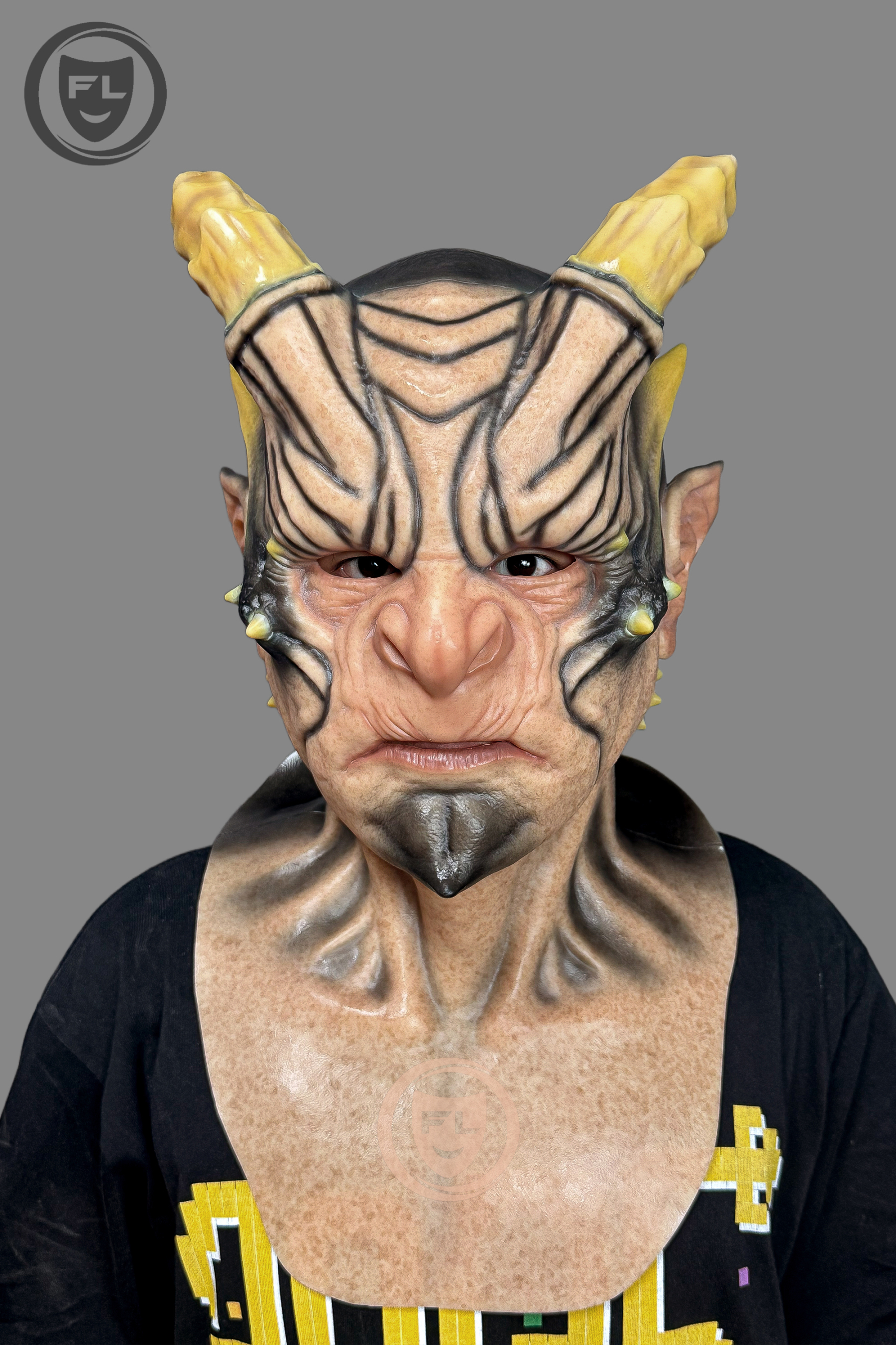 Demon Horn Silicone Mask – Ultra Realistic Full Head Monster Mask for Halloween & Cosplay