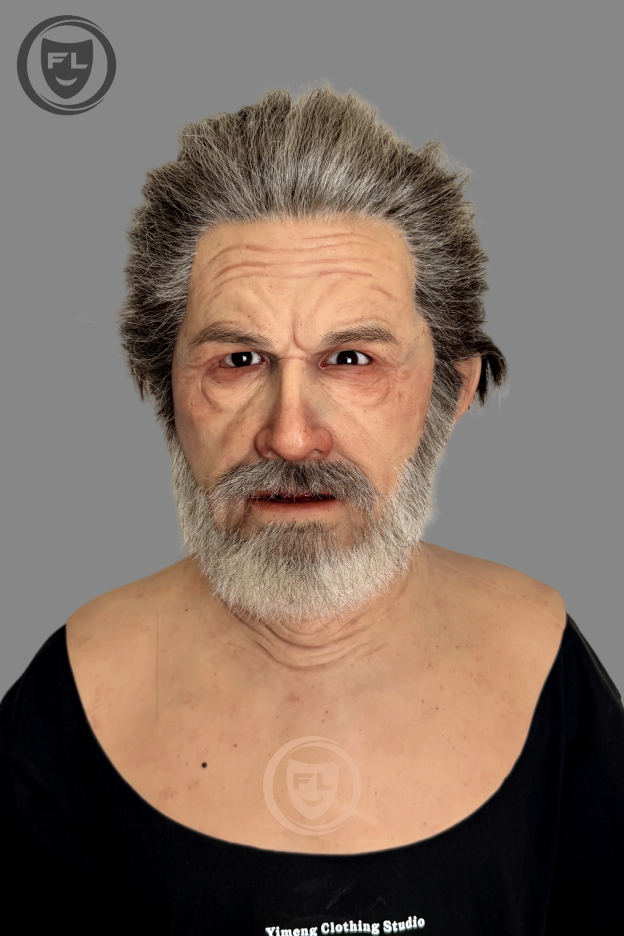 Hyper realistic old man silicone mask with gray hair