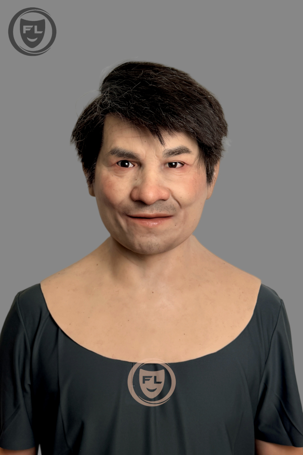 Realistic young male silicone mask with black hair