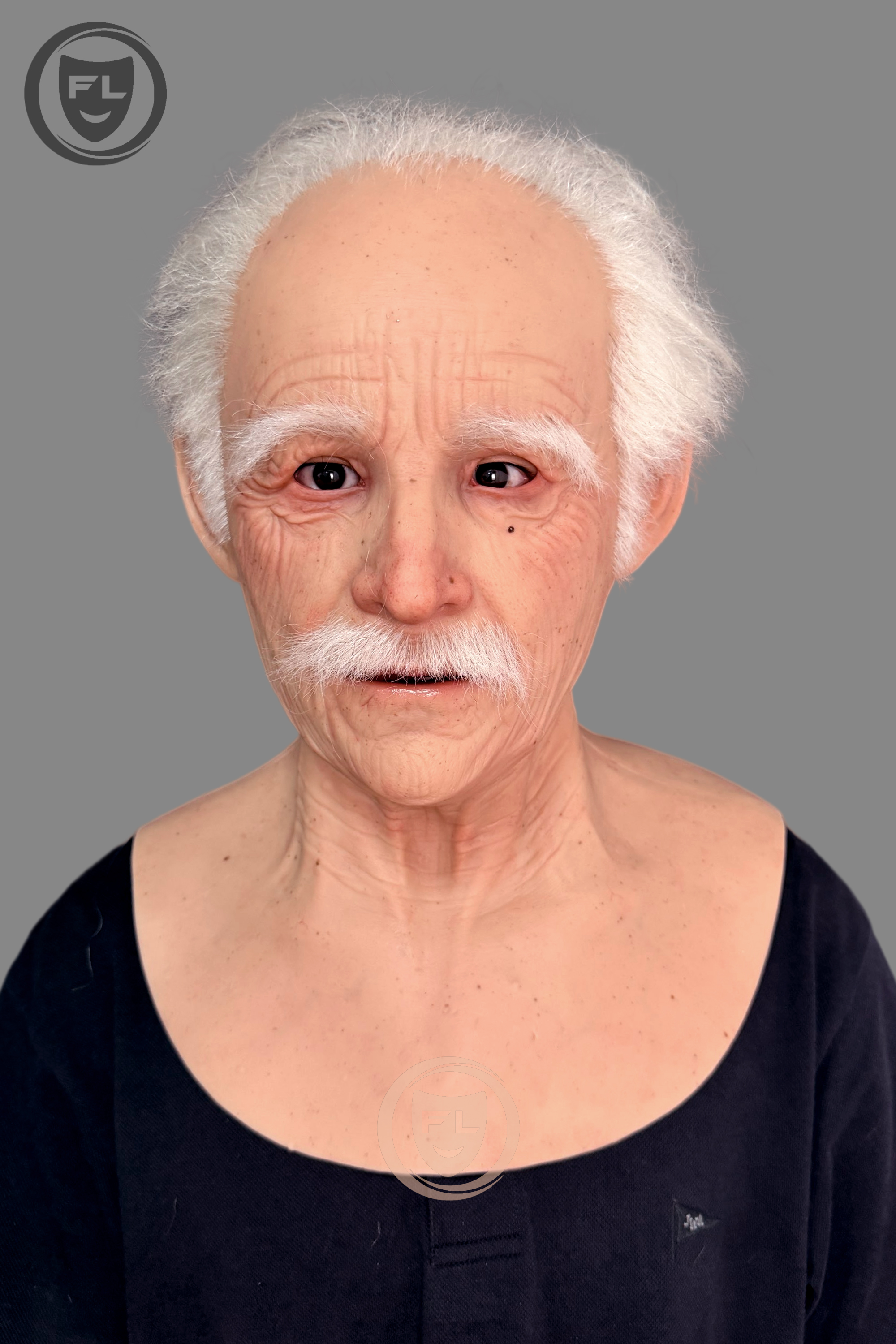 Ultra Realistic Elderly Silicone Mask – White Hair Old Man Full Head Disguise