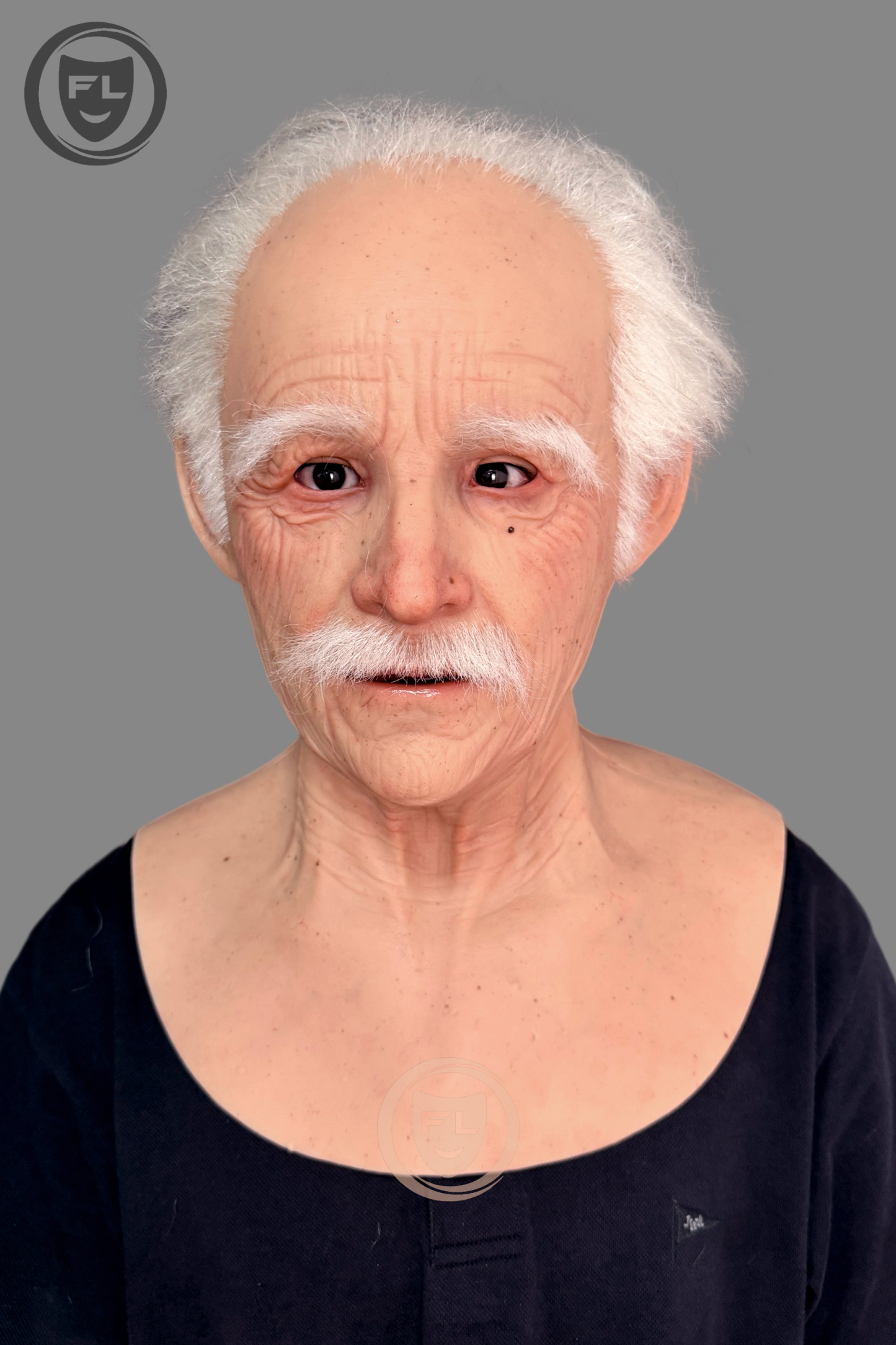 Ultra Realistic Elderly Silicone Mask – White Hair Old Man Full Head Disguise